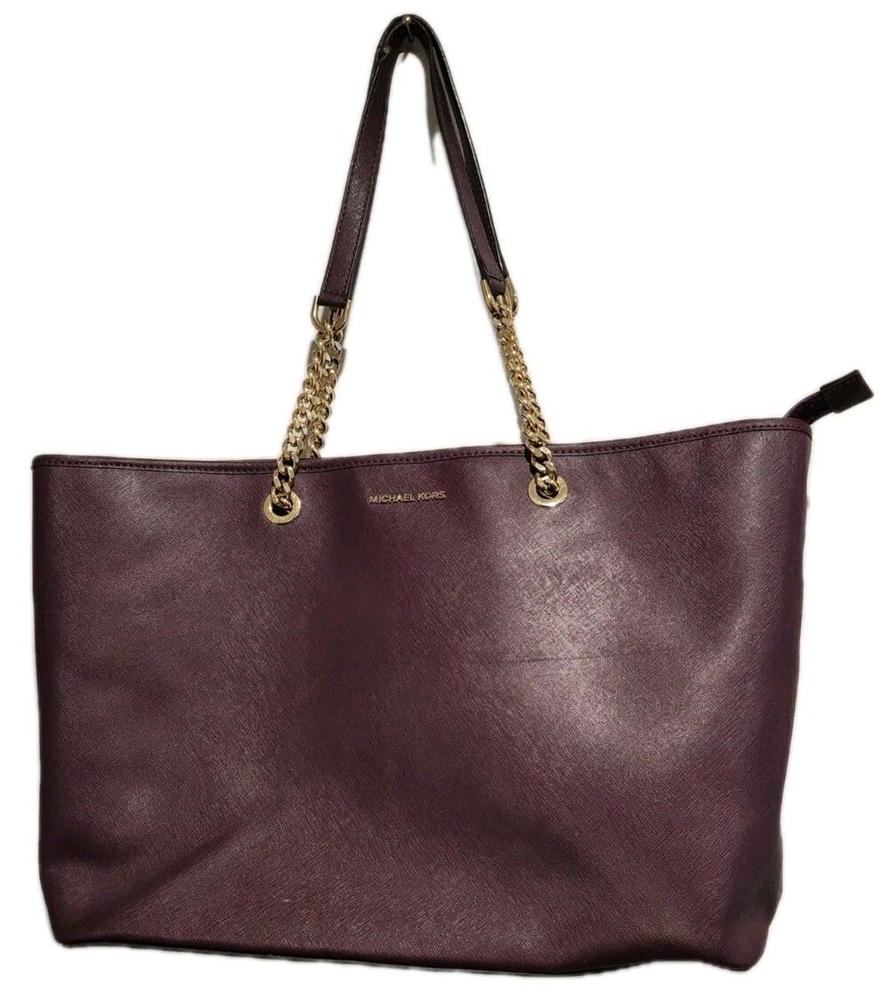 Michael Kors Burgundy Saffiano Leather Chain Tote Bag